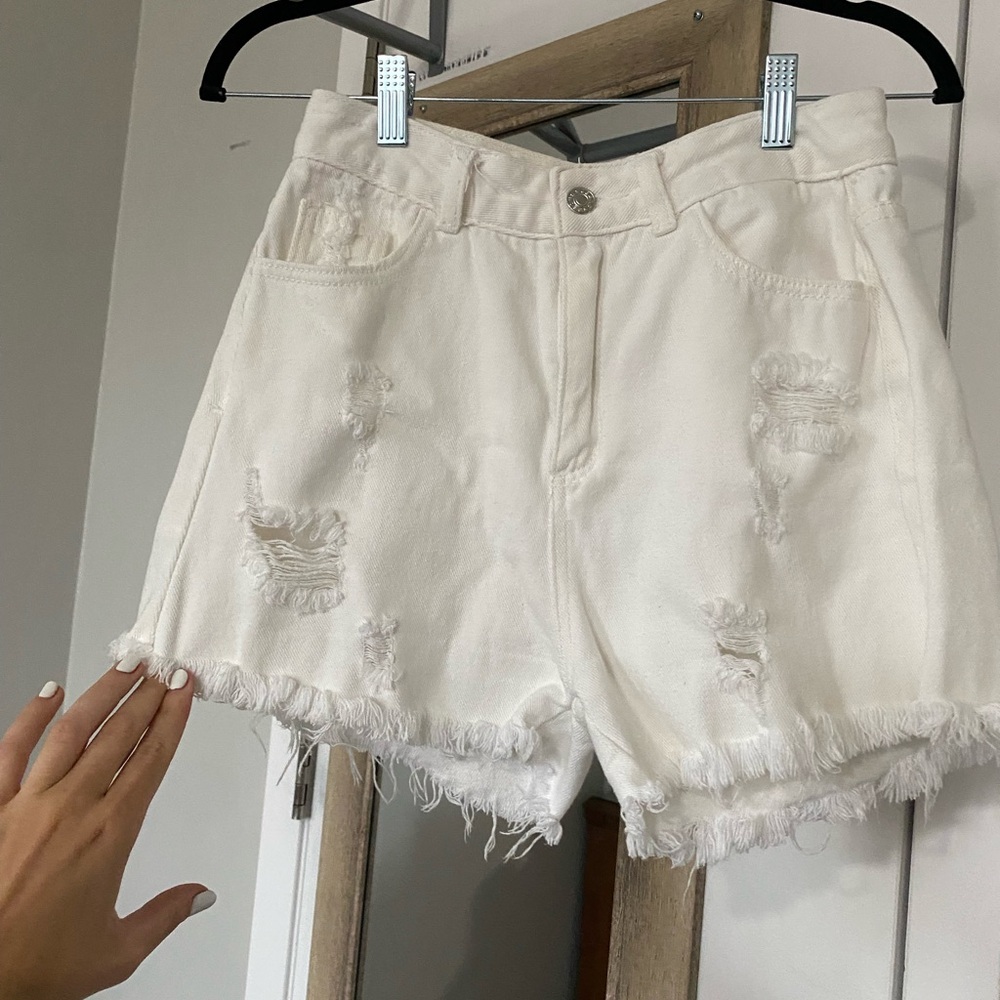 White Distressed Women Shorts